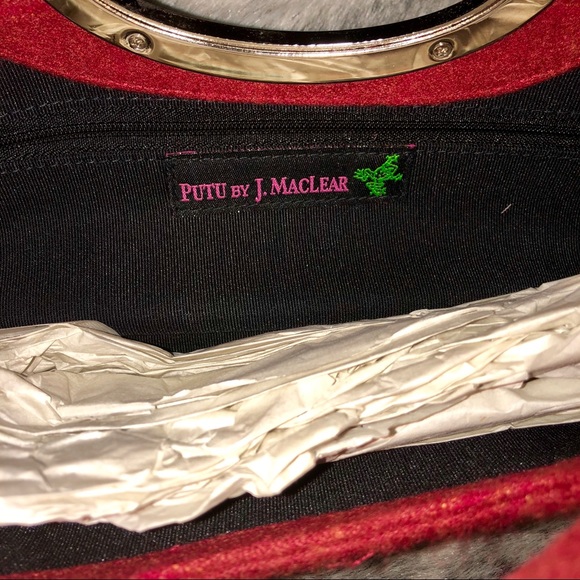 Putu by J.Maclear Retro Dark Red Plaid Felt Clutch - Picture 3 of 8